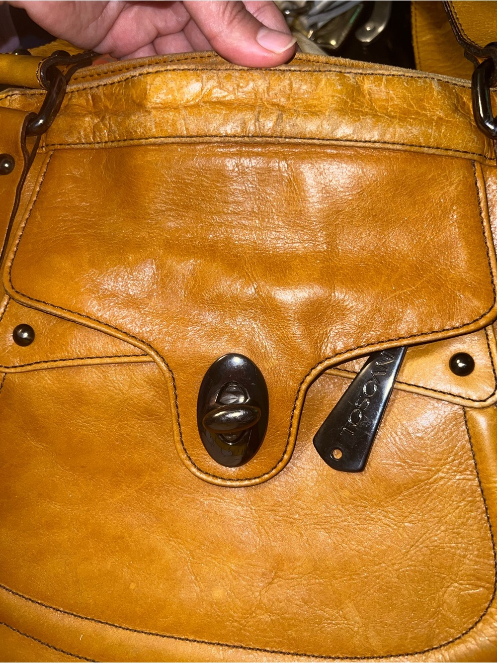 Mustard Yellow Leather Shoulder Tote with Front Flap Pocket - Picture 3 of 5
